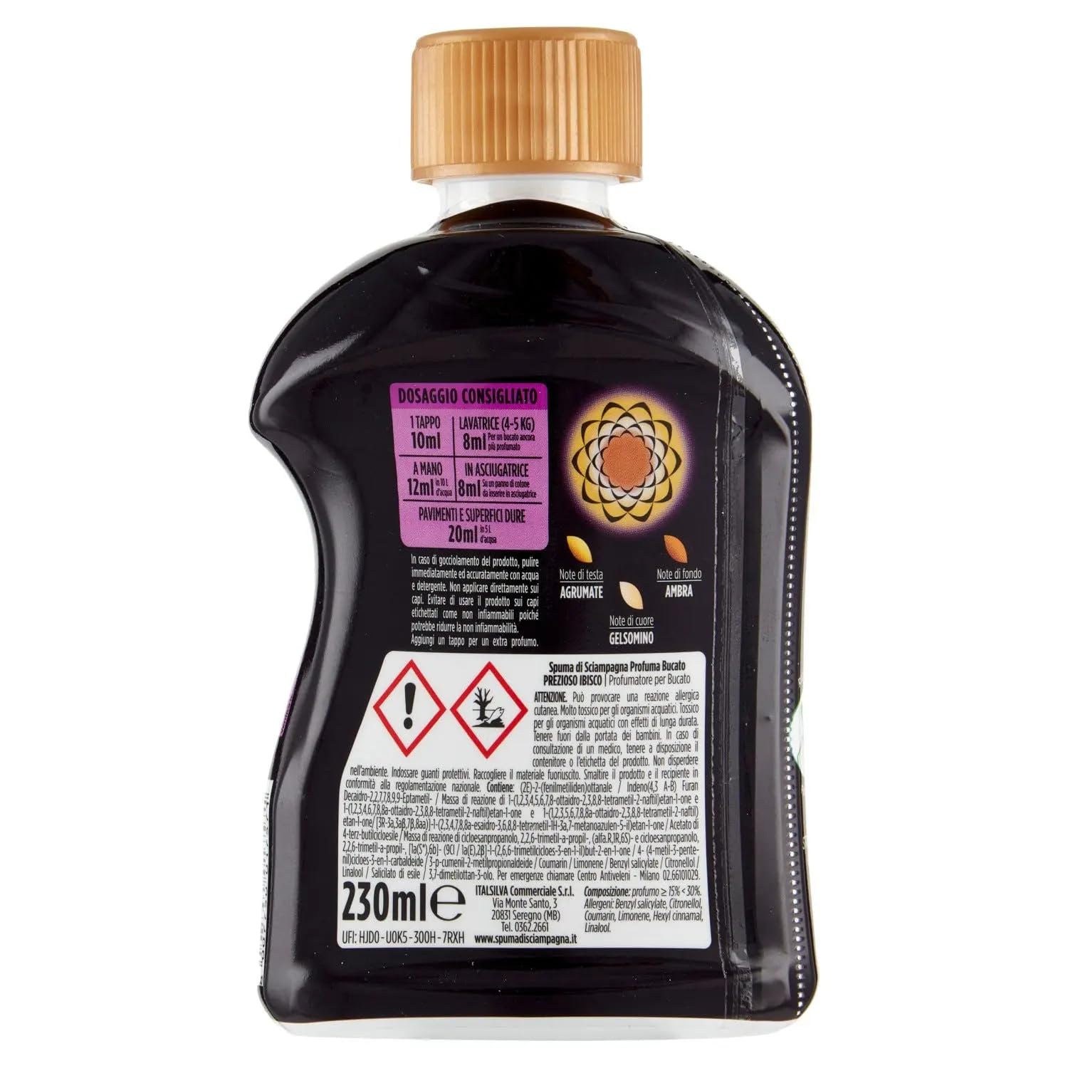 12x Spuma di Sciampagna - Wäsche-Deodorant für Waschmaschine und Trockner mit ätherischen Ölen, Duft Precious Hibiscus/Profuma Bucato Ibisco 230ml + Beni Culinari Kostenloser Schlüsselanhänger