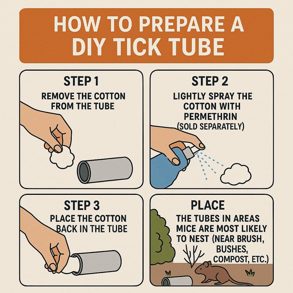 Tick Tubes 20 Pack Tubes ONLY NO Chemical - Buy Permethrin Seperate - Tick Control Device - Covers 1.5 Acres - Biodegradable and Environmentally Friendly