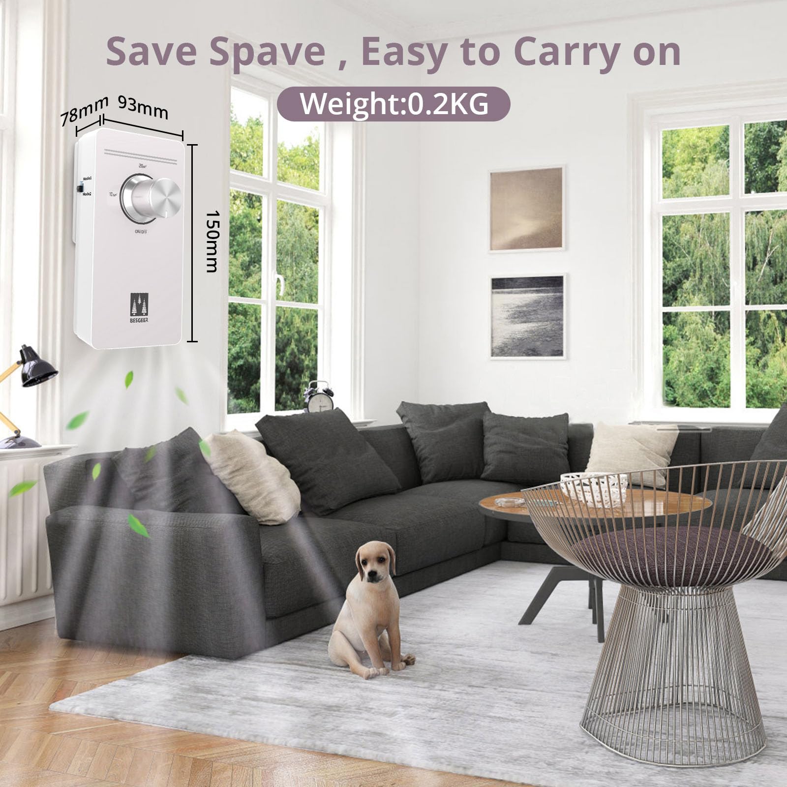Purificador de aire con de ozono, purificador de aire, para habitación, baño, mascotas, formaldehído y olores, alta eficiencia - Blanco