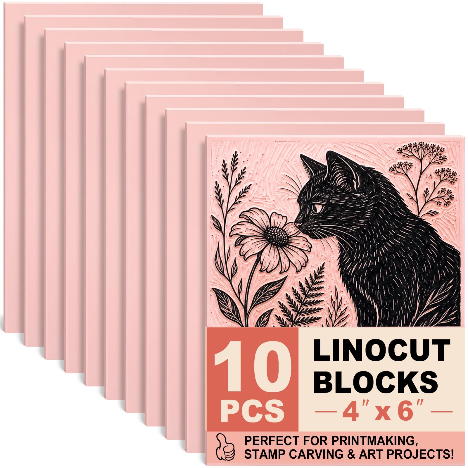 Lot de 10 blocs de linoléum en caoutchouc pour la gravure : 10 pièces de 10,2 x 15,2 cm – Parfait pour les fournitures d'impression de blocs de linogravure, la fabrication de timbres, les matériaux