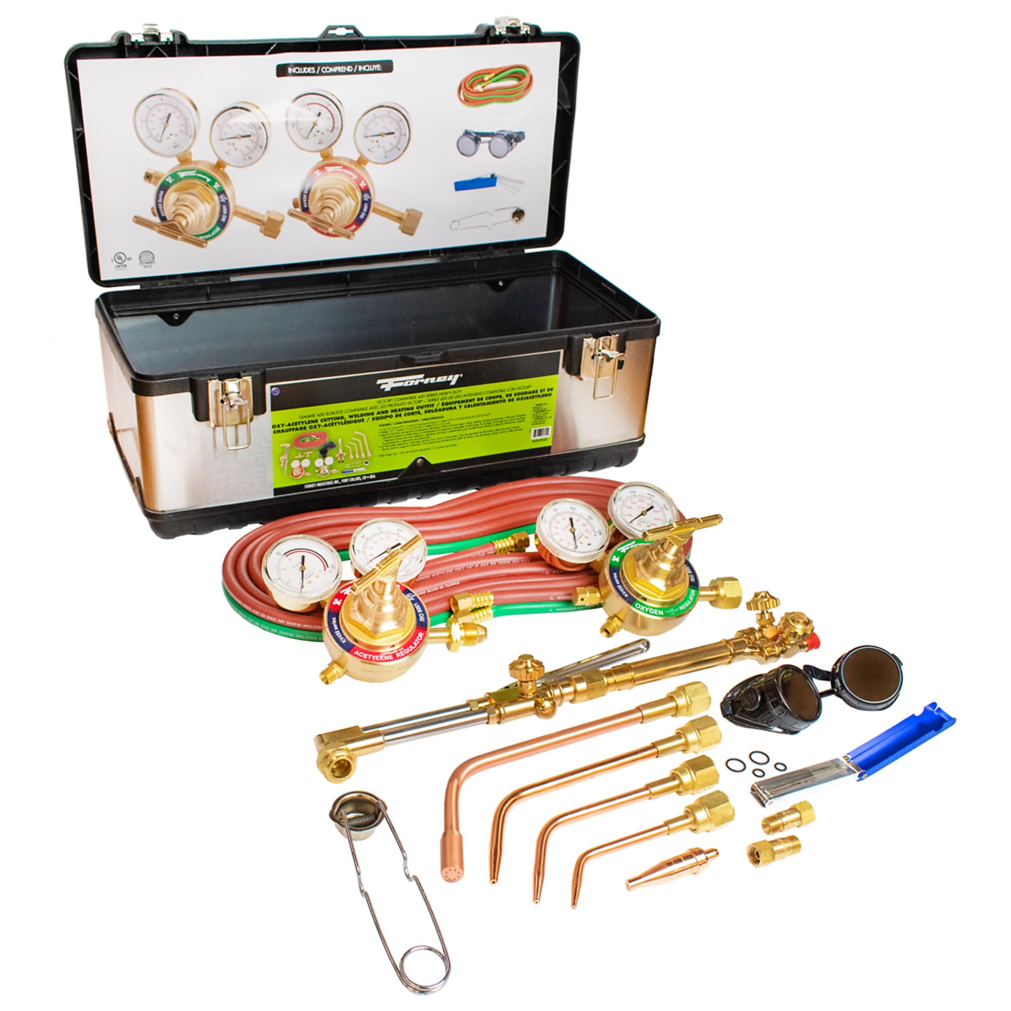 Forney 1711 Torch Kit, Heavy Duty, Deluxe, Victor Type Oxygen Acetylene,Green & Red