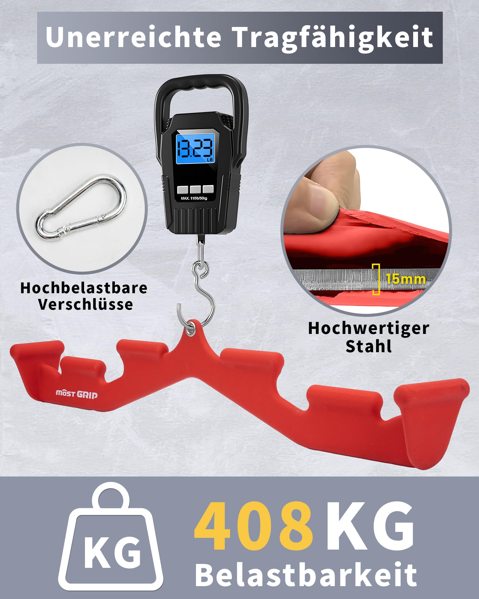 Latzugstange für das Fitnessstudio zu Hause – Bizeps Stange mit 6 ergonomischen Griffen, Latzug Griff für das Rückentraining, Rudergriff für den gesamten Rücken