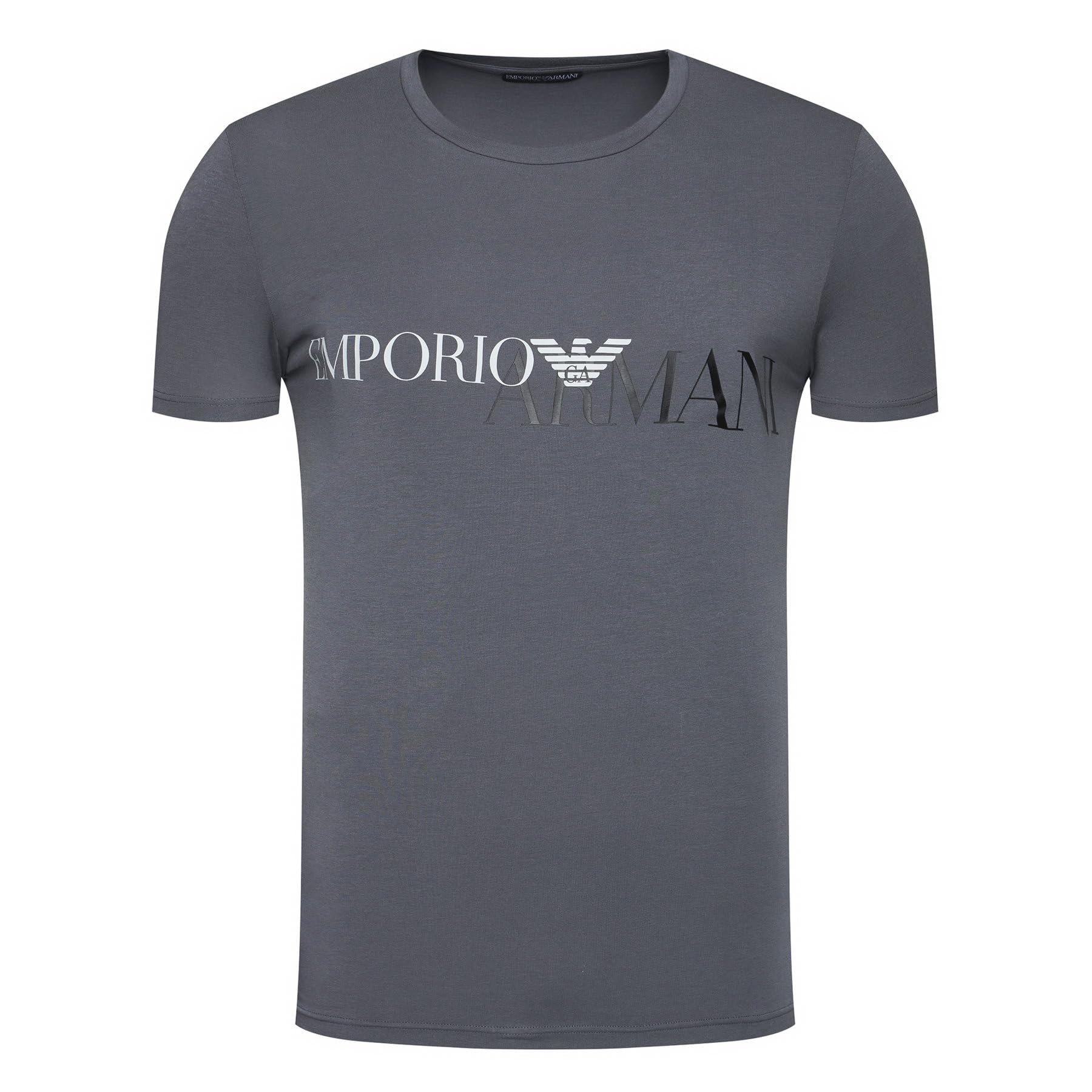Emporio Armani T-Shirt Uomo 111035 0A516, Maglietta Manica Corta, Girocollo (Grigio, Logo Bianco/Nero, M)