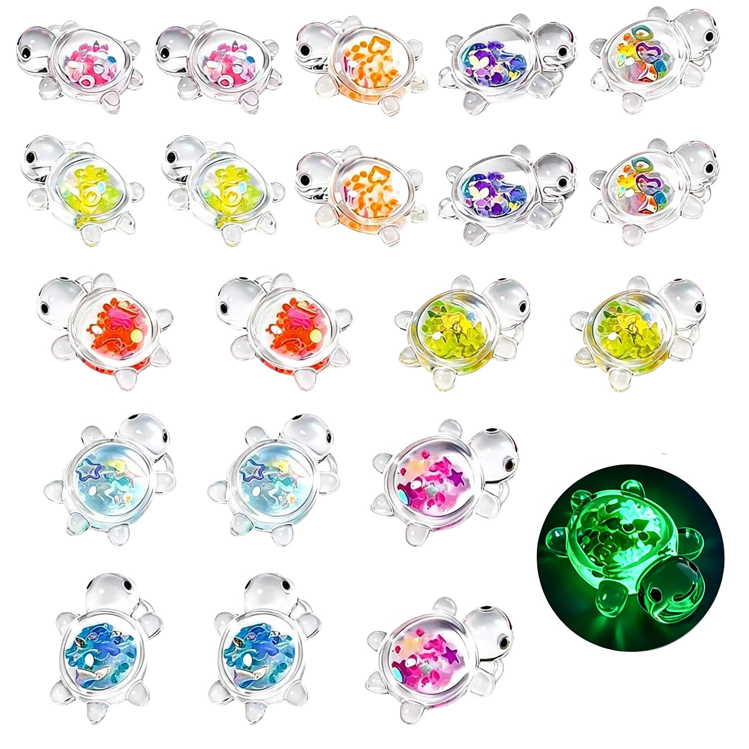WsKingWA 20 PCS Mini Resin Turtles Set Luminous Mini Resin Animals Cute Transparent Animal Figurines with Sparkle Flakes Small Glass Animals for DIY Fairy Gardens Terrariums Aquariums