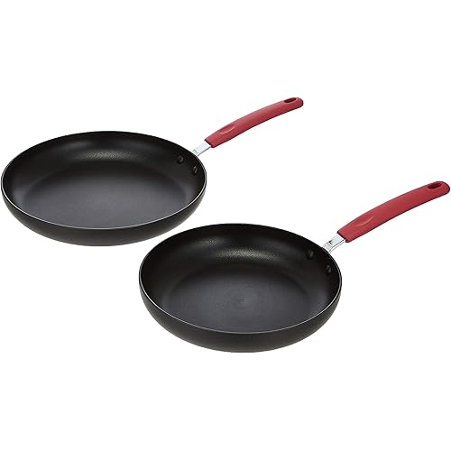 Amazon Basics Hard Anodized Non-Stick 2-Piece Skillet Set, 9.5-Inch and 11-Inch, Red