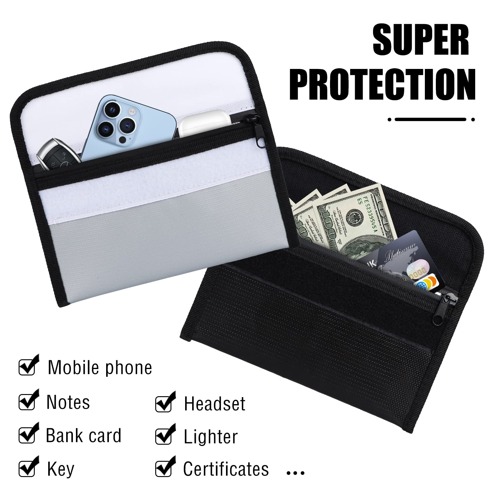 Pack Of 2 Fireproof Bag, Fireproof Money Bag, 20 X 12 Cm, Document Bag, Fireproof Waterproof, For Valuables, Capacity, Briefcase, Wallet - View #8