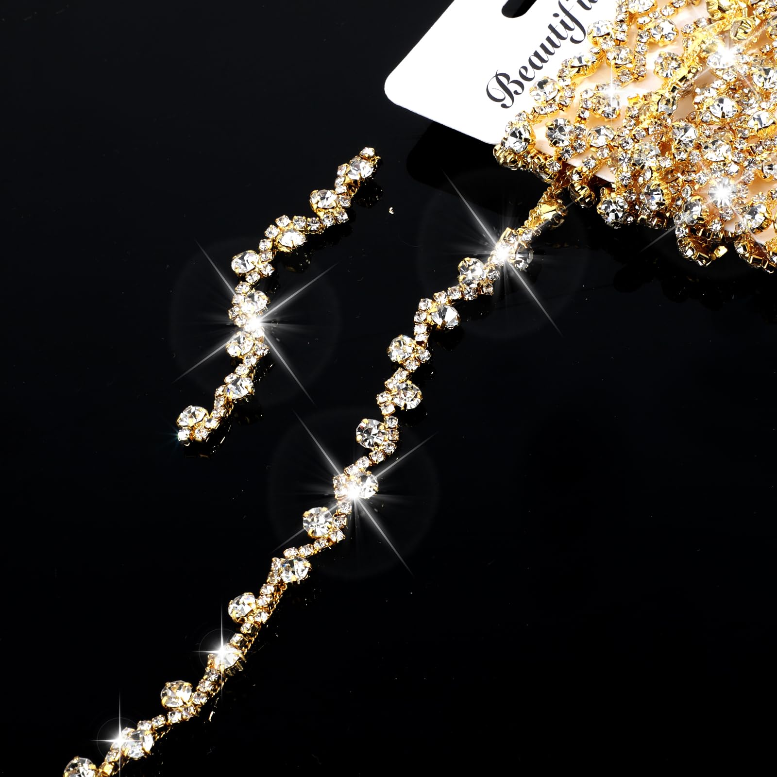 Strassverzierung, Kristall-Applikationsstreifen, Kleidung, zum Nähen, Verzierungen, Strass, zum Basteln, Gold-Kristallkette für DIY, Hochzeit, Kuchen, Schmuck, Halskette, Taschen, Partys,