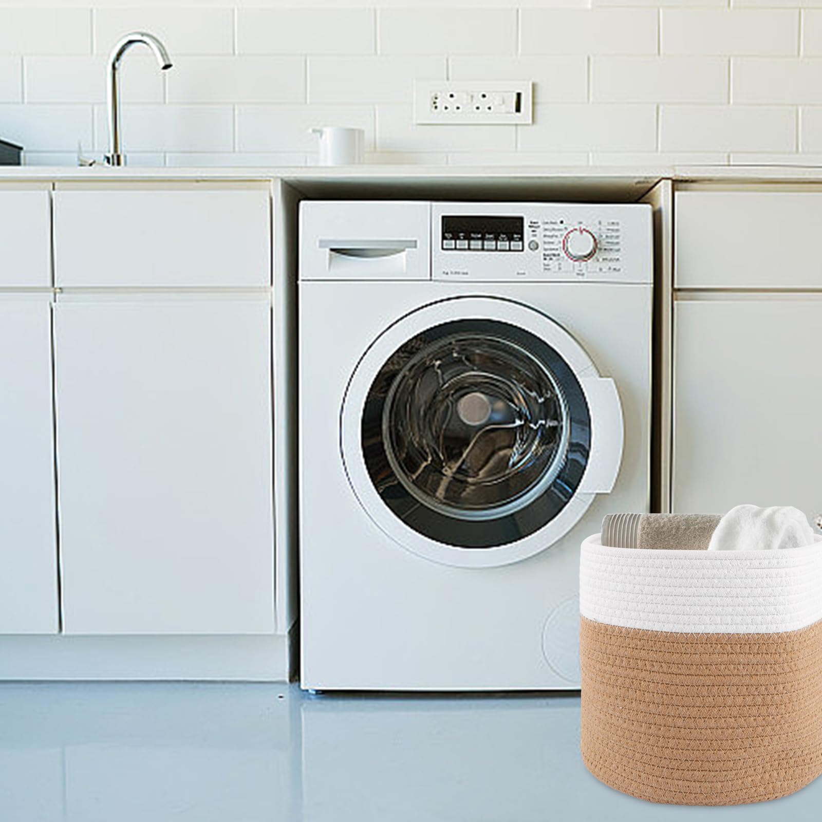 Lot de 2 Pots de Fleurs tressés, Panier pour Plantes d'intérieur, Cache Pot Plante Interieur, Panier de Rangement tissé en Coton à Linge pour Linge, Jouets (25 cm x 25 cm)