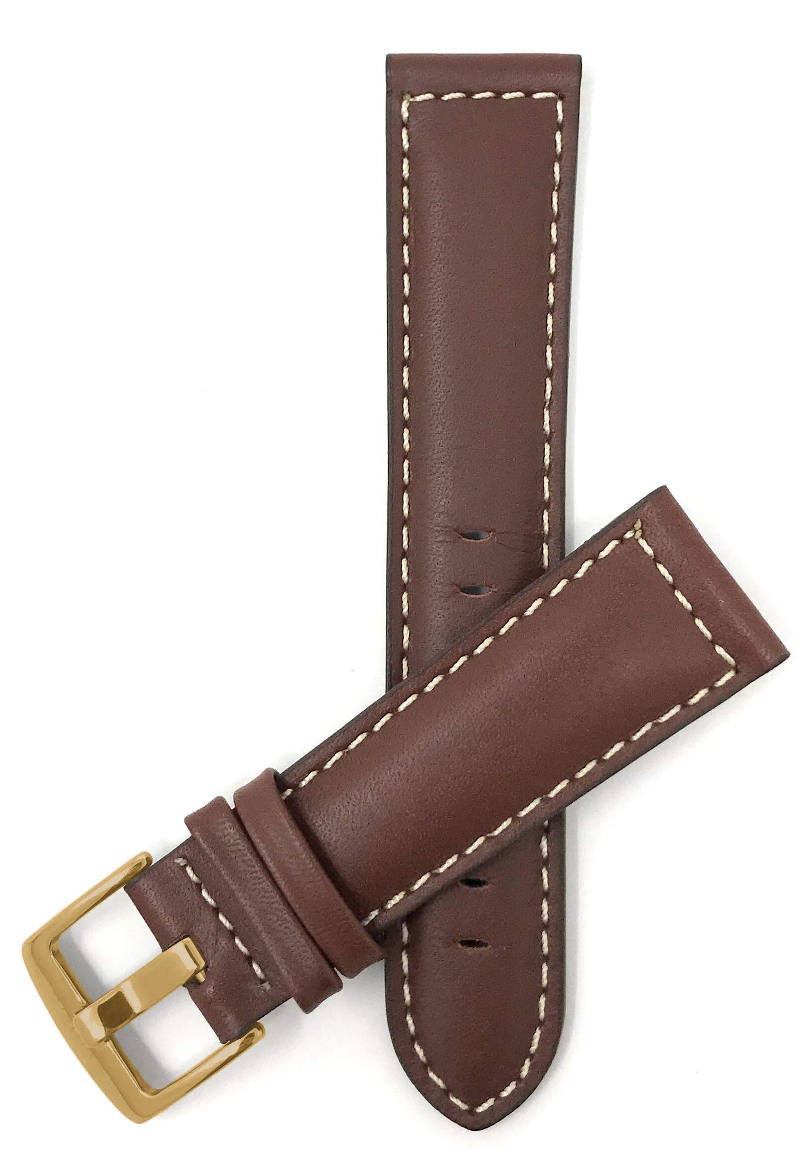 Bandini Mens XL Extra Long Leather Watch Band or Regular Strap, Classic or Buffalo Pattern - 4 Colors, With or Without Stitch - 18mm 20mm 22mm 24mm