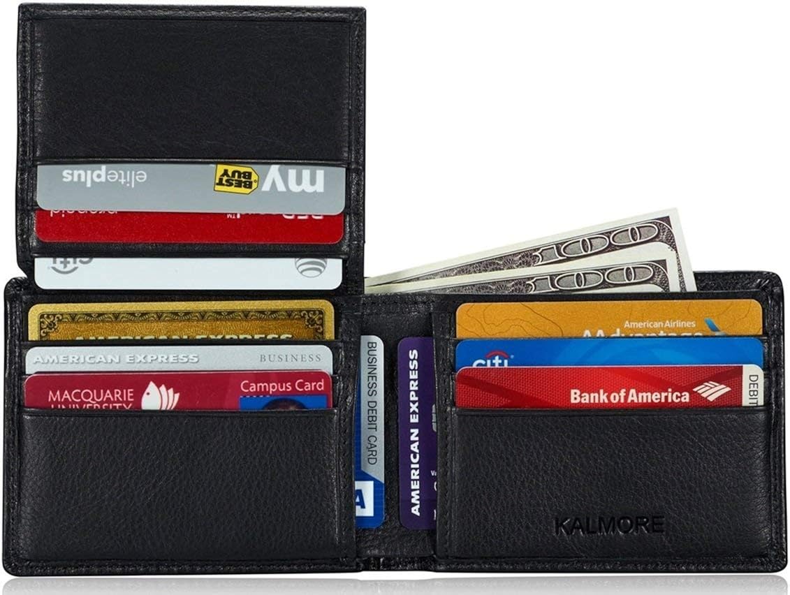 KALMORE Men's RFID Blocking Extra Slim Multi-Card Leather Wallet