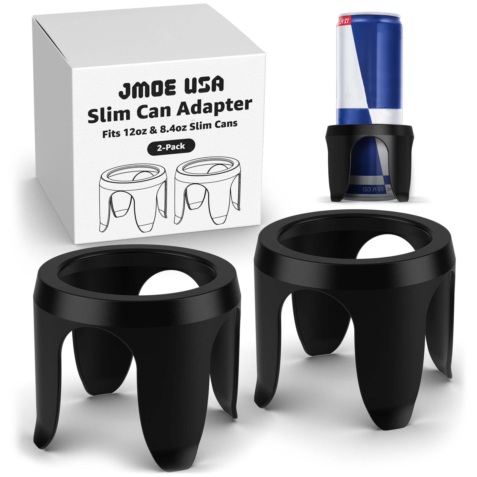 Jmoe USA Slim Can Cup Holder Insert for Car | Fits 8.4oz & 12oz Cans | Reversible and Wiggle-Free Design | Heat-Resistant Material | Compatible with Slim Energy Drinks (2-Pack)