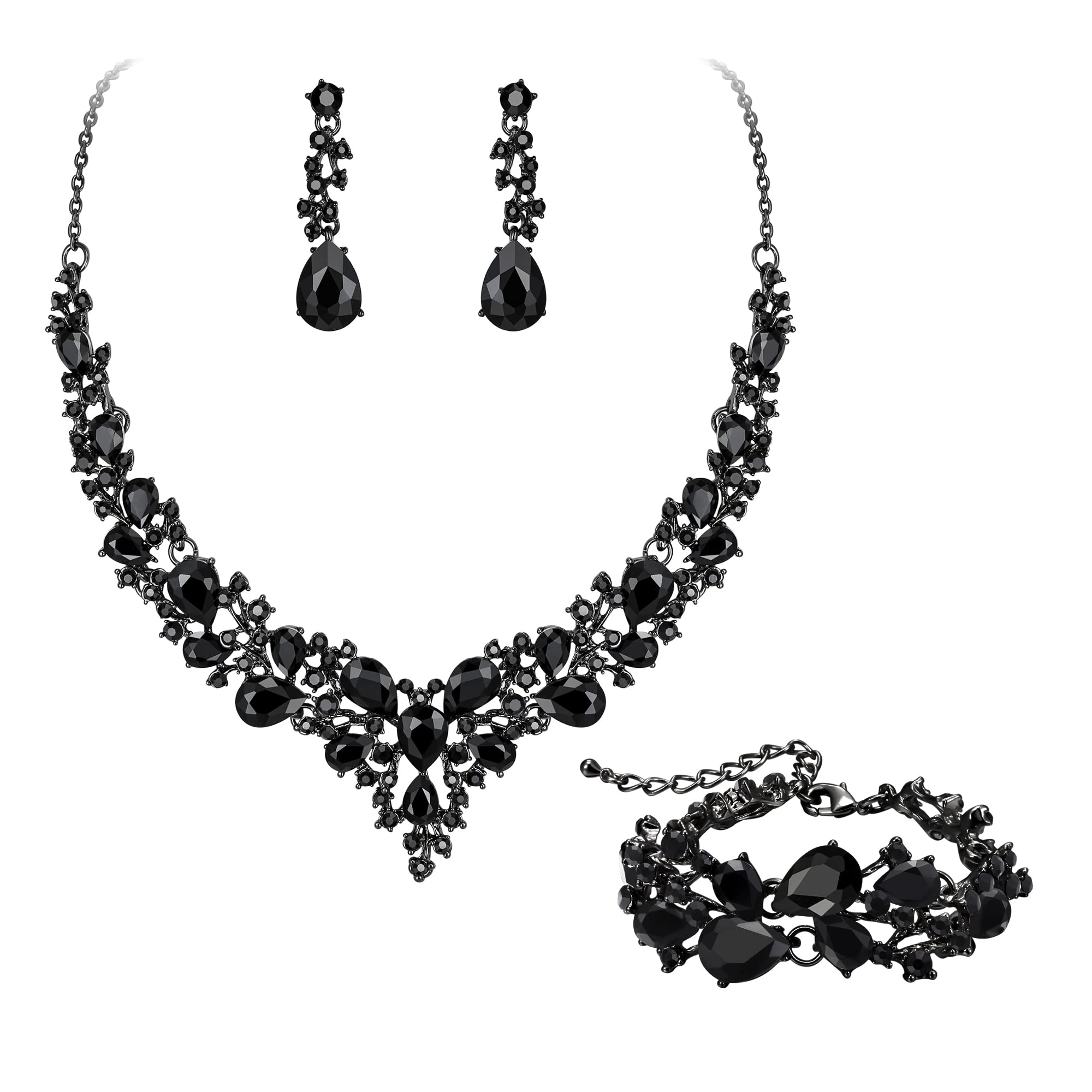 EVER FAITH Juegos de Joyas Mujer Cristal Austriaco de la Lágrima Cluster Declaración Collar Pendientes Enlace Pulsera Conjunto Boda Joyería de Novia