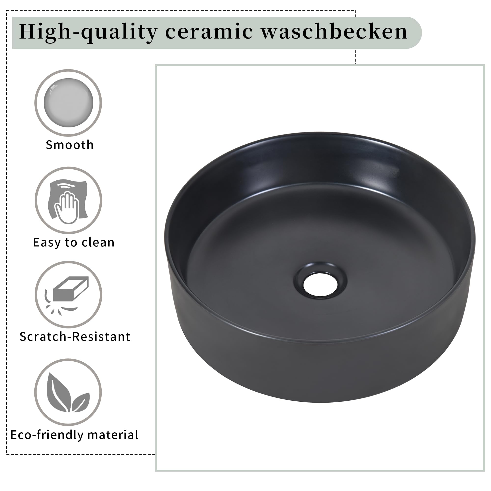 Mueble de lavabo suspendido de 80 cm de ancho, con lavabo de cerámica, con cajones, diseño moderno, color negro y gris