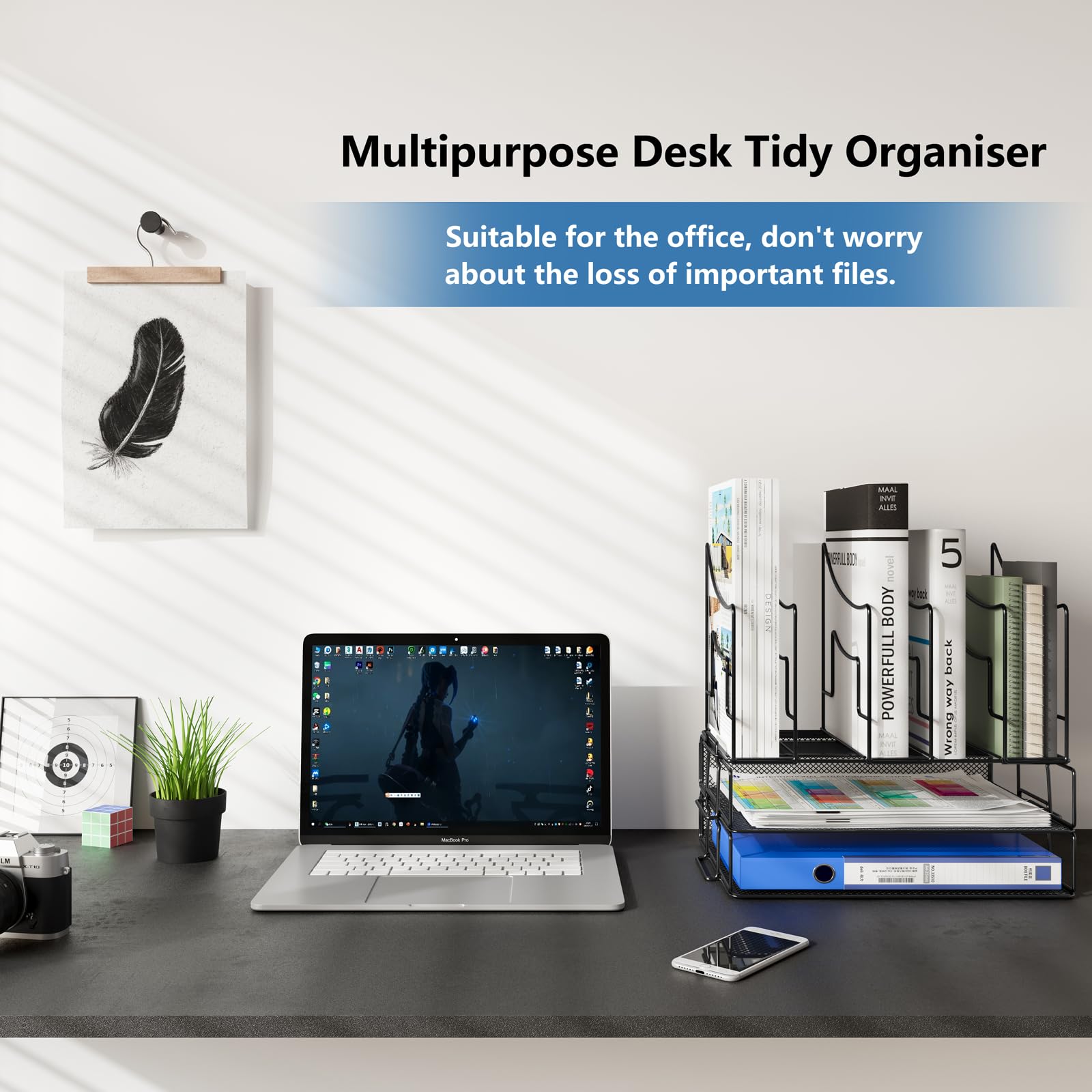 TQVAI Stackable Letter Tray Desk Tidy Organiser with 5 Section Magazine File Holder A4 Paper Storage Organiser Document Holder, Black - Image 2