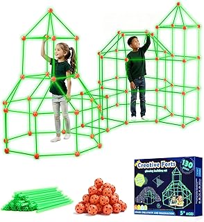 Tiny Land Glow Fort Building Kit for Kids Creative Fort Indoor & Outdoor Construction Toys with 86 Rods and 44 Balls for 5-12 Year Old Boys & Girls STEM Building Toy Gifts with Storage Bag