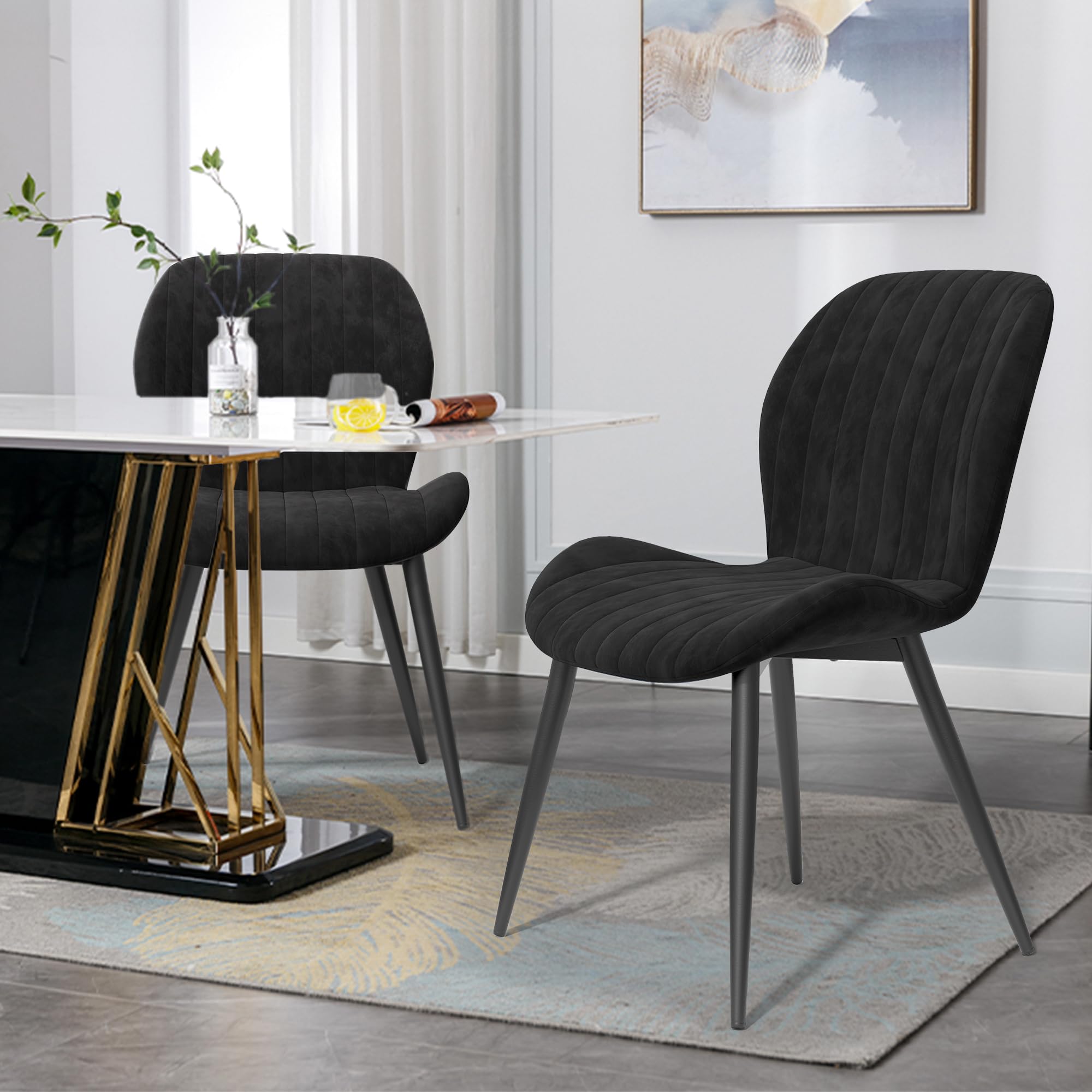 Daluvenix Dining Chairs Set of 2 Modern Velvet Dining Room Chairs Upholstered Dining Chairs with Thick Cushions Metal Legs Armless Back Chair for