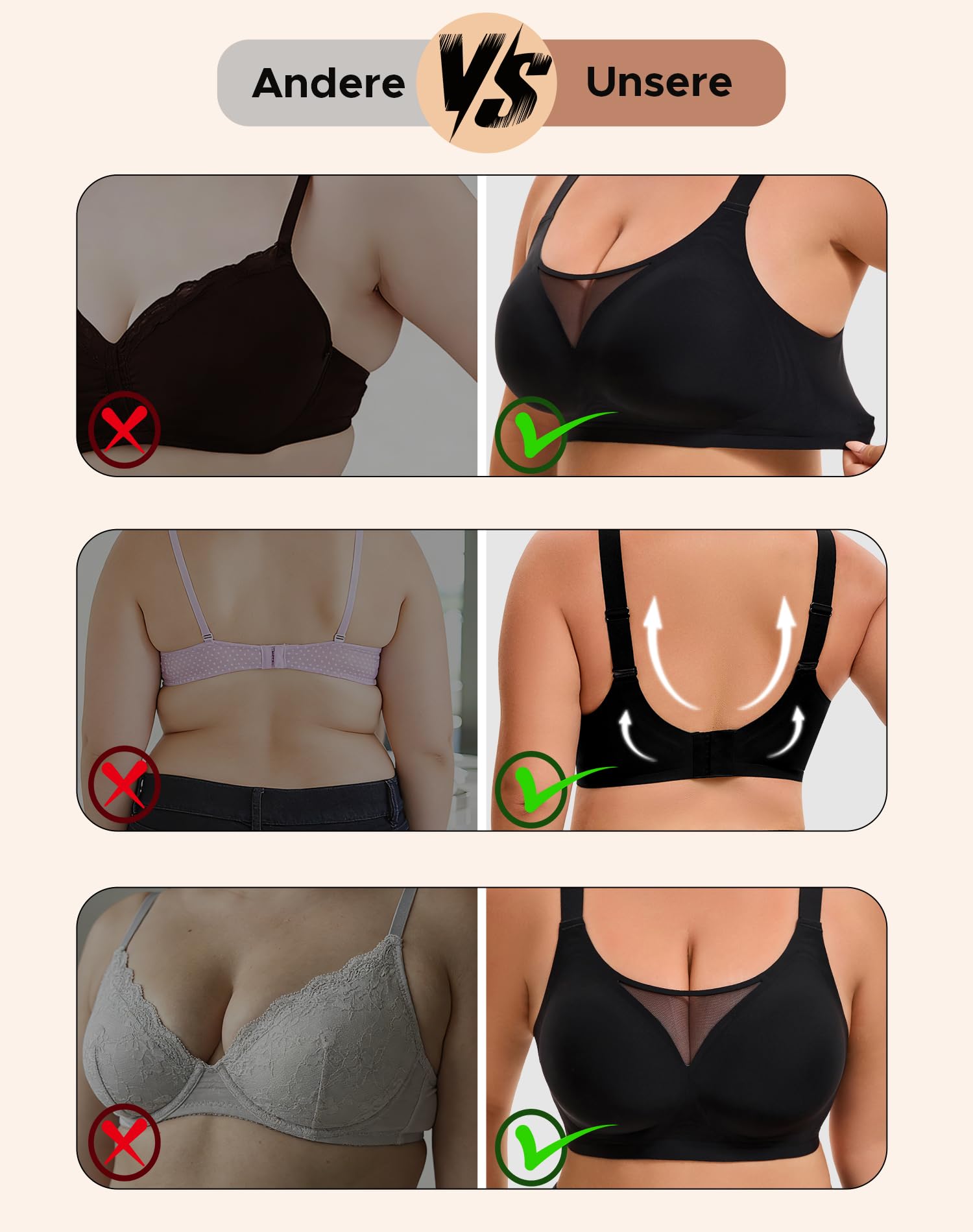 INNERSY Soutien-gorge sans couture sans armatures - Grandes tailles - Minimiseur - Soutien-gorge rembourré - Pour femme