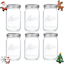 WELLIFE Wide Mouth Mason Jars, 6 Pack Mason Jars 32 oz for Pickling, Canning, Fermenting and Food Storage, Microwave & Dishwasher Safe