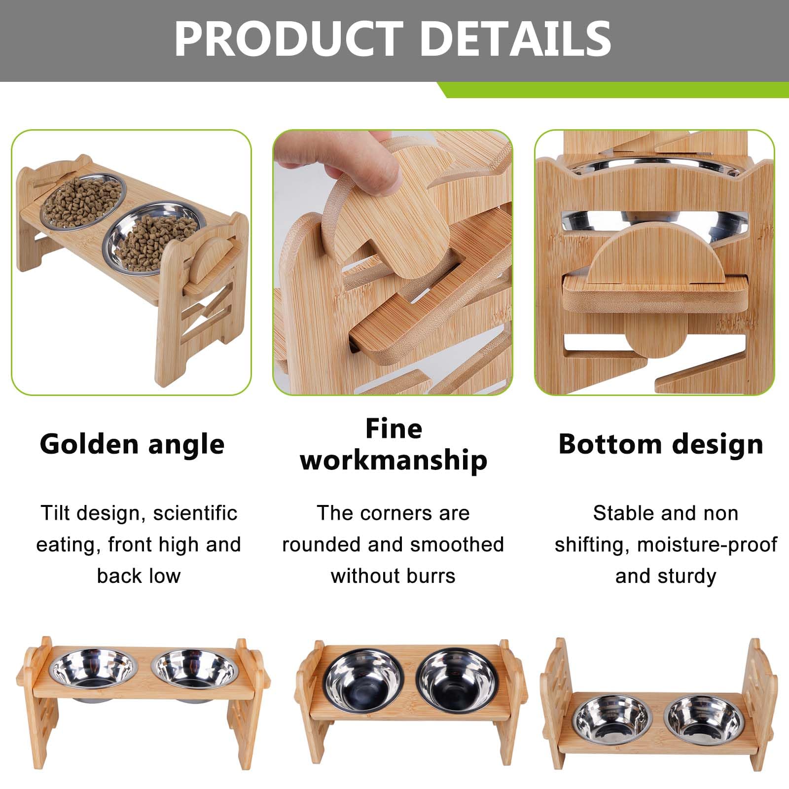 GBKDQQ Comedero para Perros y Gatos, Elevado, de Acero Inoxidable, Ajustable en Altura, Inclinada, Material Eco-amigable