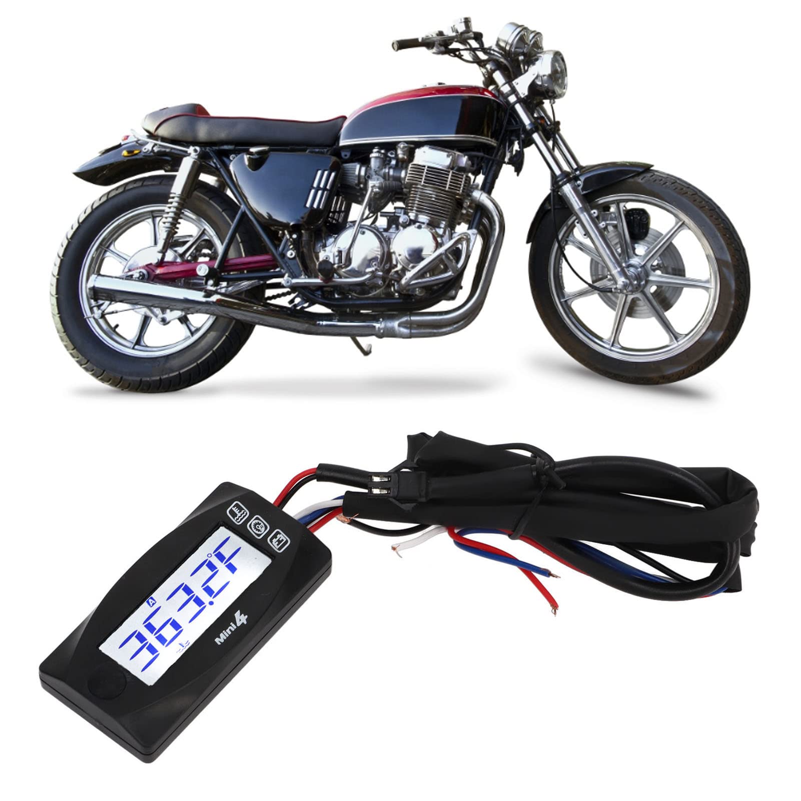 Digitale LCD-Motortemperaturanzeige, Doppelte Temperaturaufzeichnung, Hintergrundbeleuchtungsanzeige, Benutzerabschaltung, Batterie und Externe Stromversorgung, Wasserdicht, (10mm)