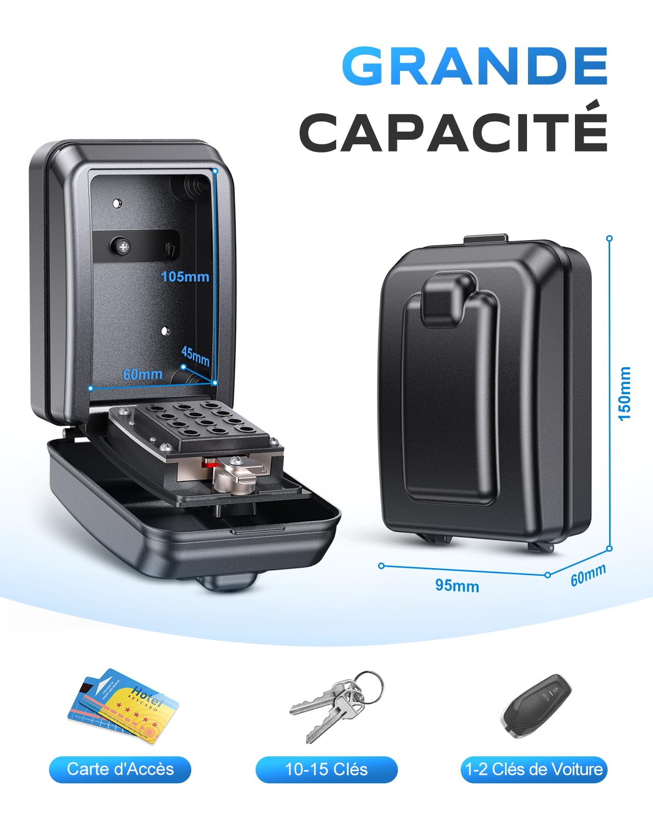 Mohard Boite a Clefs Securisee Exterieur, Grande Capacité Boite à Clé Murale avec Code Réinitialisable à 12 Chiffres, Résistante aux Intempéries, Coffre Fort a Clef Robuste pour Maison Garage Usine