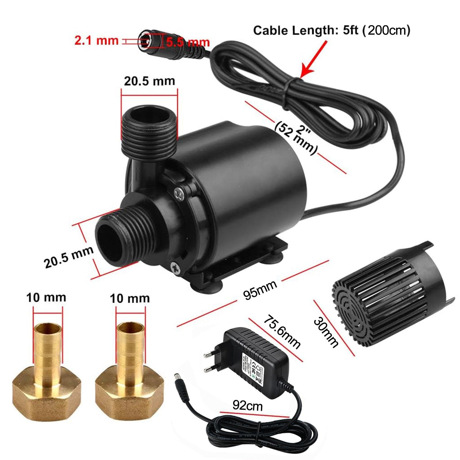 Mini Pompe à Eau Submersible 15W 800L/H,Pompe D'aquarium Ultra Silencieuse,Pompe de Bassin Submersible,Pour Aquarium,Étang,Fontaines de Jardin,Système Hydroponique
