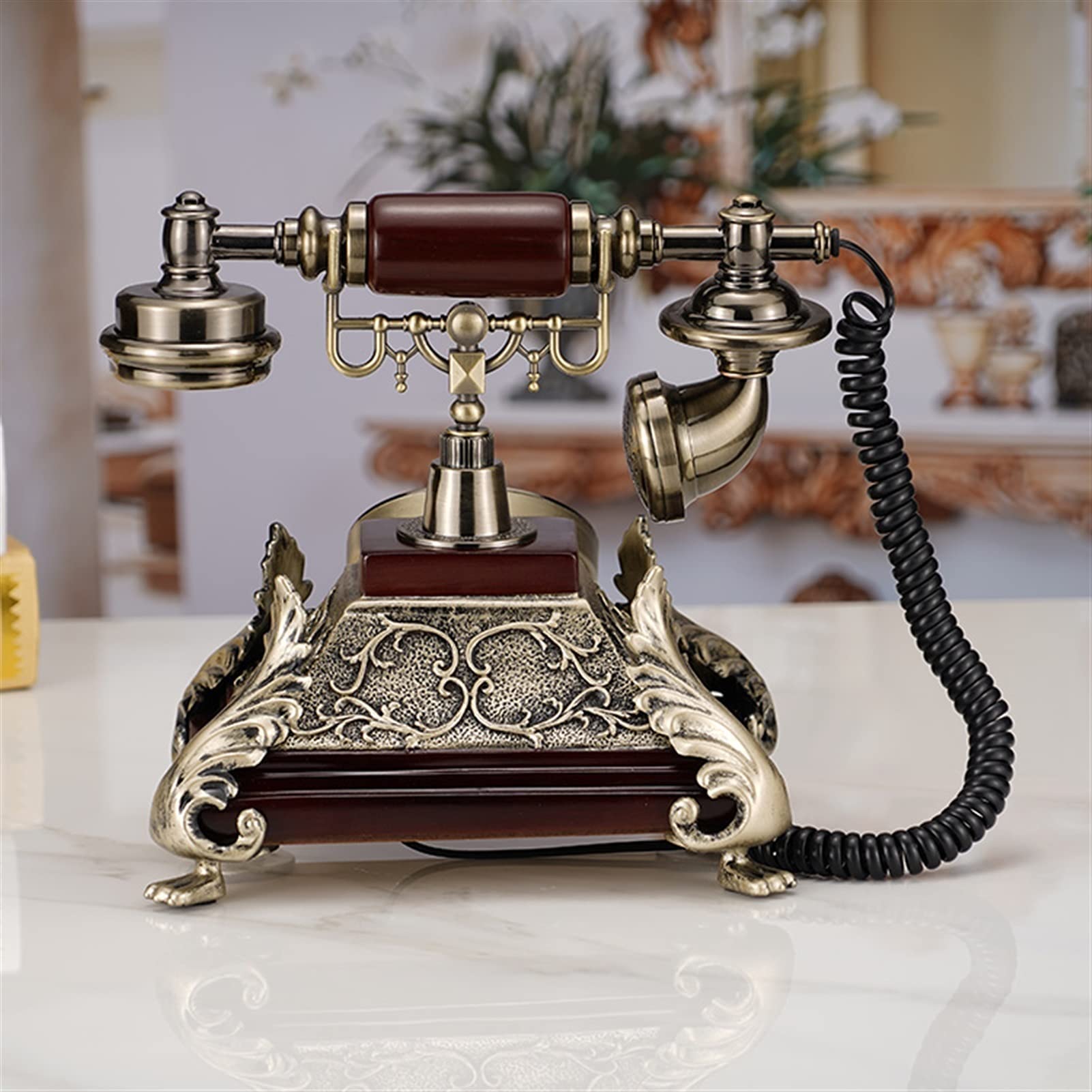 Téléphone à Cadran rétro, Résine de téléphone Fixe rétro à l'ancienne pour Personnes âgées Vintage Carré Téléphone Fixe Bureau à Domicile Antique Britannique Blanc Rouge Hôtel Identification de l'ap