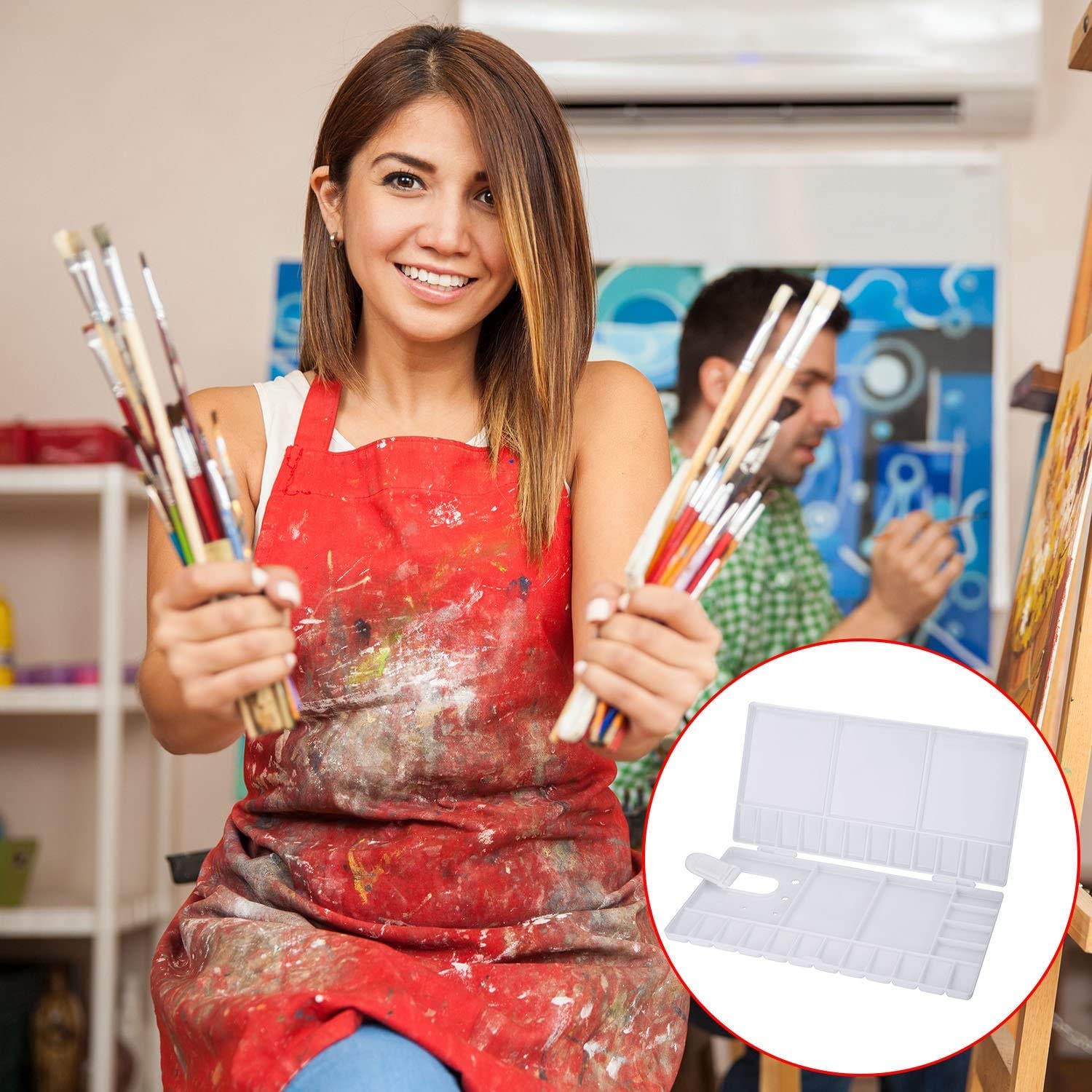 SUNIY Watercolor Palette Folding Paint Tray Plastic Painting Pallet with 33 Compartments, Thumbhole and Brush Holders, White - Image 6