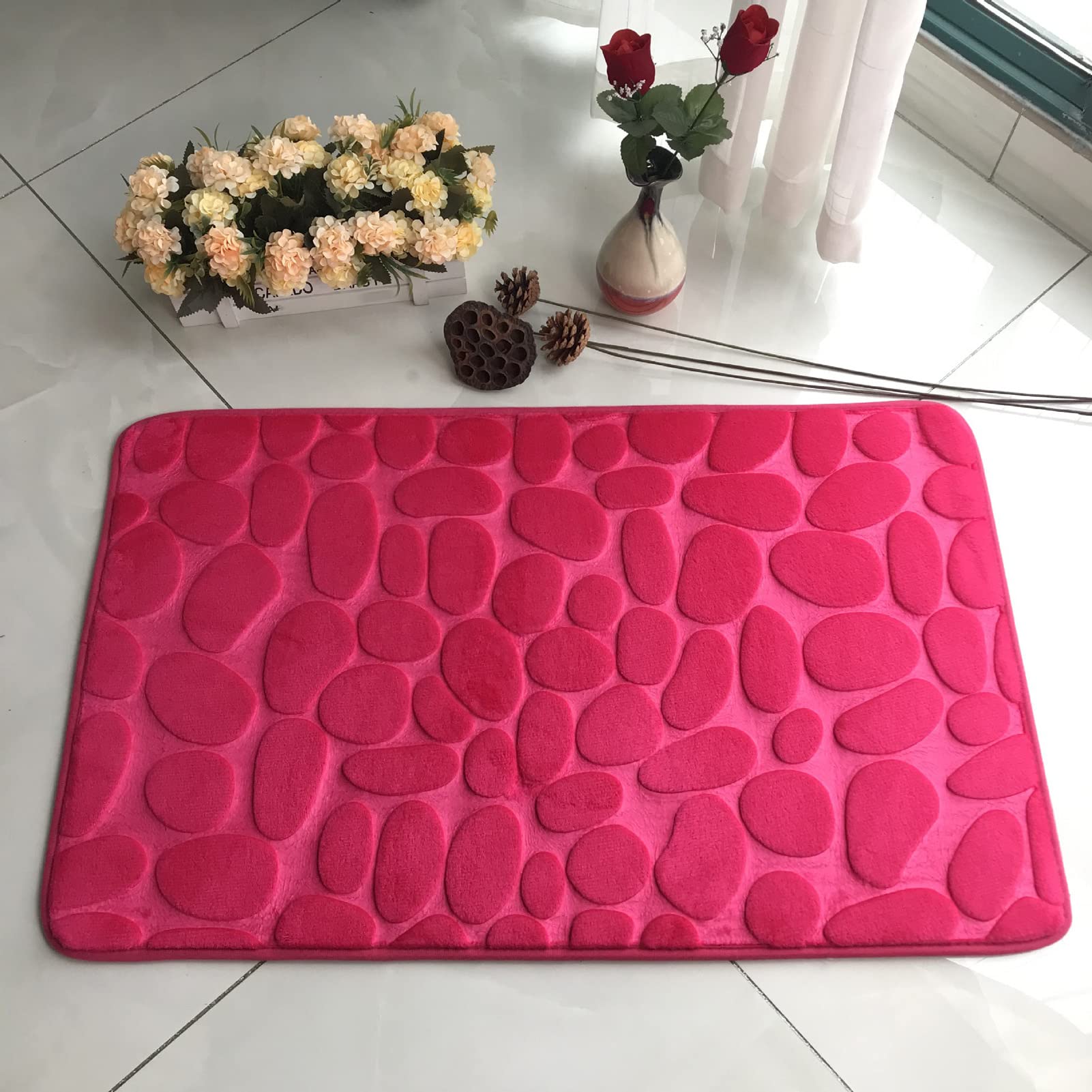 ZPEE Bath Rugs Non Slip Washable,Cobblestone Bathroom Rug Mat Thicken Bath Mat Bathroom Soft Crystal Velvet Bath Carpet Toilet Entry Way-K 50x80cm