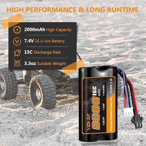 Miniatura 3 de VICMILE Batería de iones de litio de 74 V 2000 mAh 2S con enchufe SM 2P batería recargable de alta capacidad con 1 cargador USB para coche RC RC