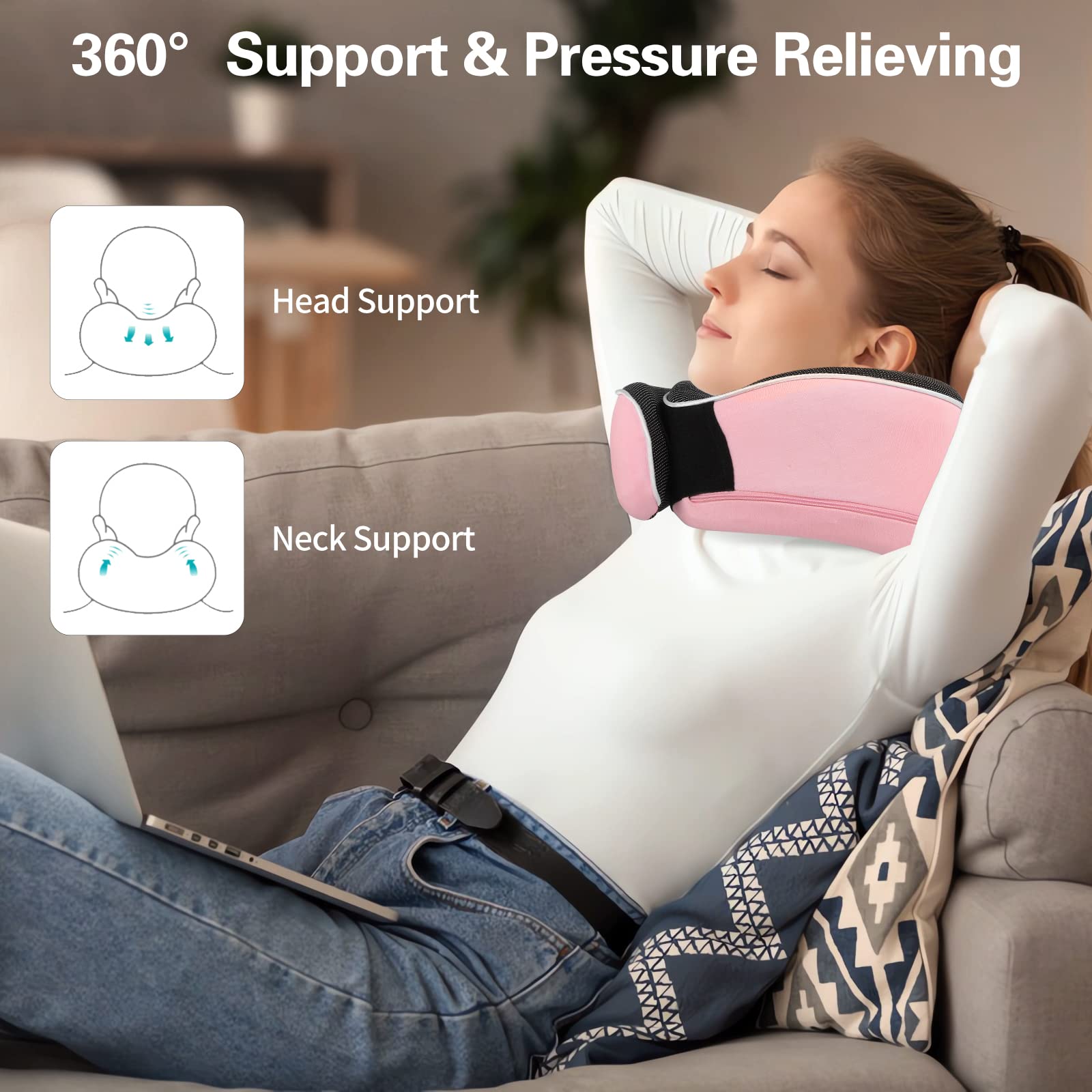 AYhome Travel Pillow, Memory Foam Neck Pillow for Travel, Portable Flight Pillow for Neck Support, Travel Neck Pillow for Airplane Train with Eyemask and Earplugs(Pink)