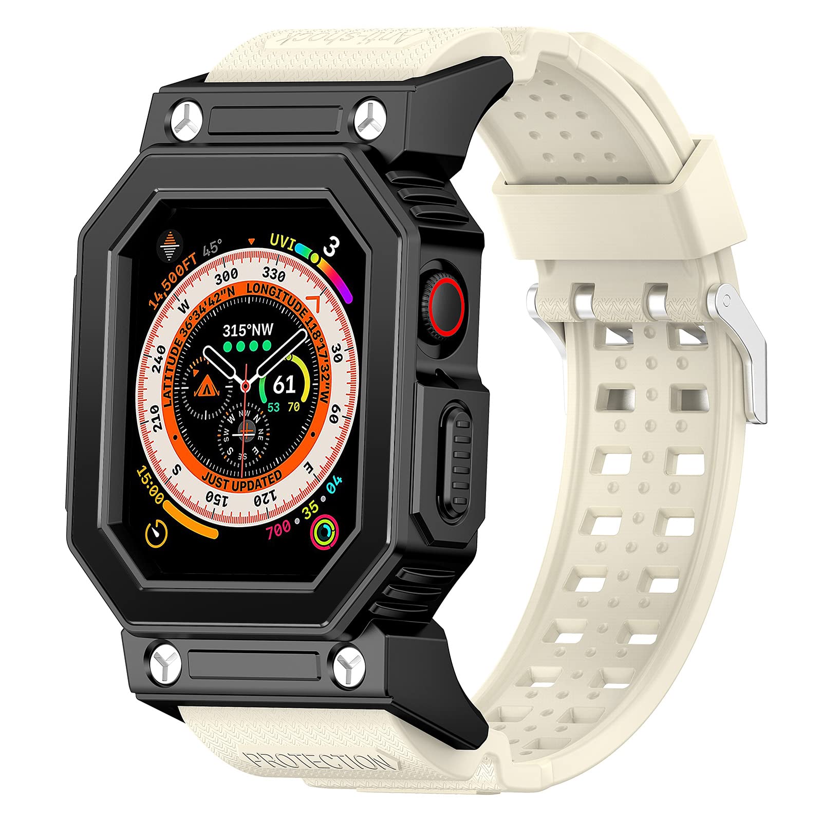 TEOEBGO Bands Case Compatible with Apple Watch Band Series 8 7 6 5 4 3 2 1 SE 45mm 44mm 42mm, Sport TPU Strap with Rugged Metal Bumper Men Tactical TPU Strap Protective Cover for iWatch band