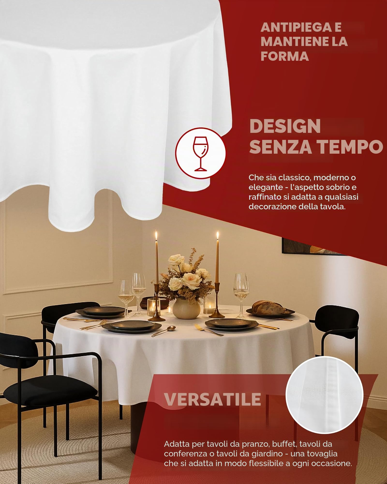Tovaglia 200 cm rotonda 100% cotone bianco