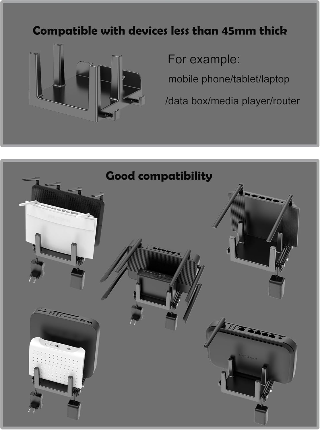 Cable Box Wall Mount for WiFi Router/Modem Shelf for Apple TV/ROKU Compatible with Laptop/Mac mini and More Maximum Width of The Slot is 45mm (Black) - Image 5