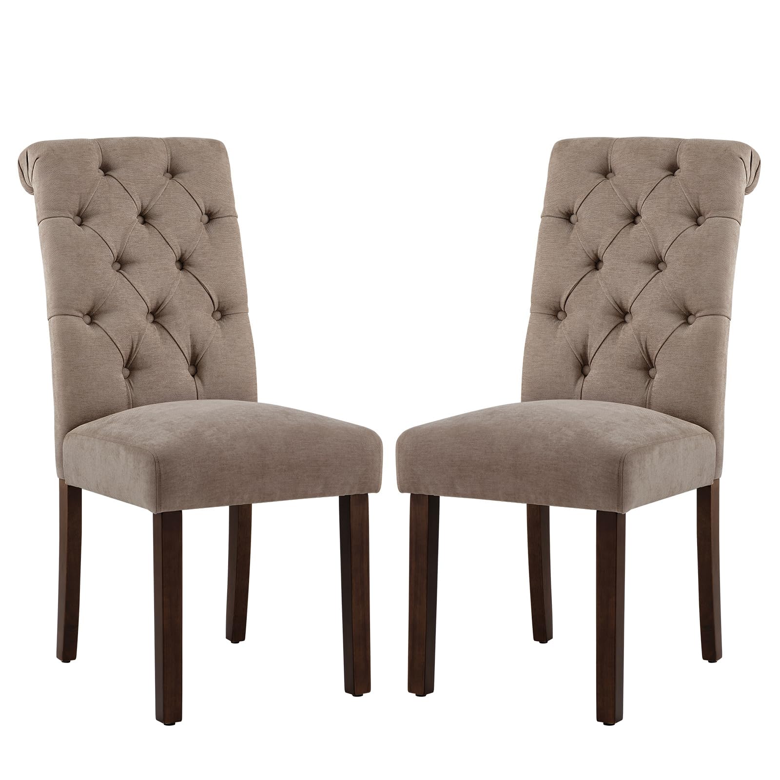 COLAMY Button Tufted Dining Chairs Set of 2, Parsons Upholstered Fabric Dining Room Chairs Kitchen Chairs with Wood Legs and Padded Seat, Taupe