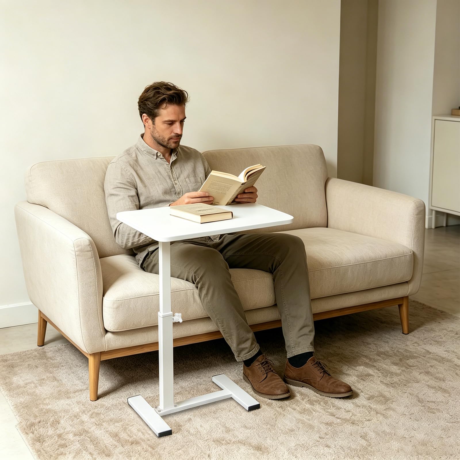 Tavolino regolabile in altezza 63-103 cm, tavolo da letto per ospedale, con piastra di base, piccolo tavolo per computer, tavolino per laptop, per soggiorno, camera da letto, letto per assistenza