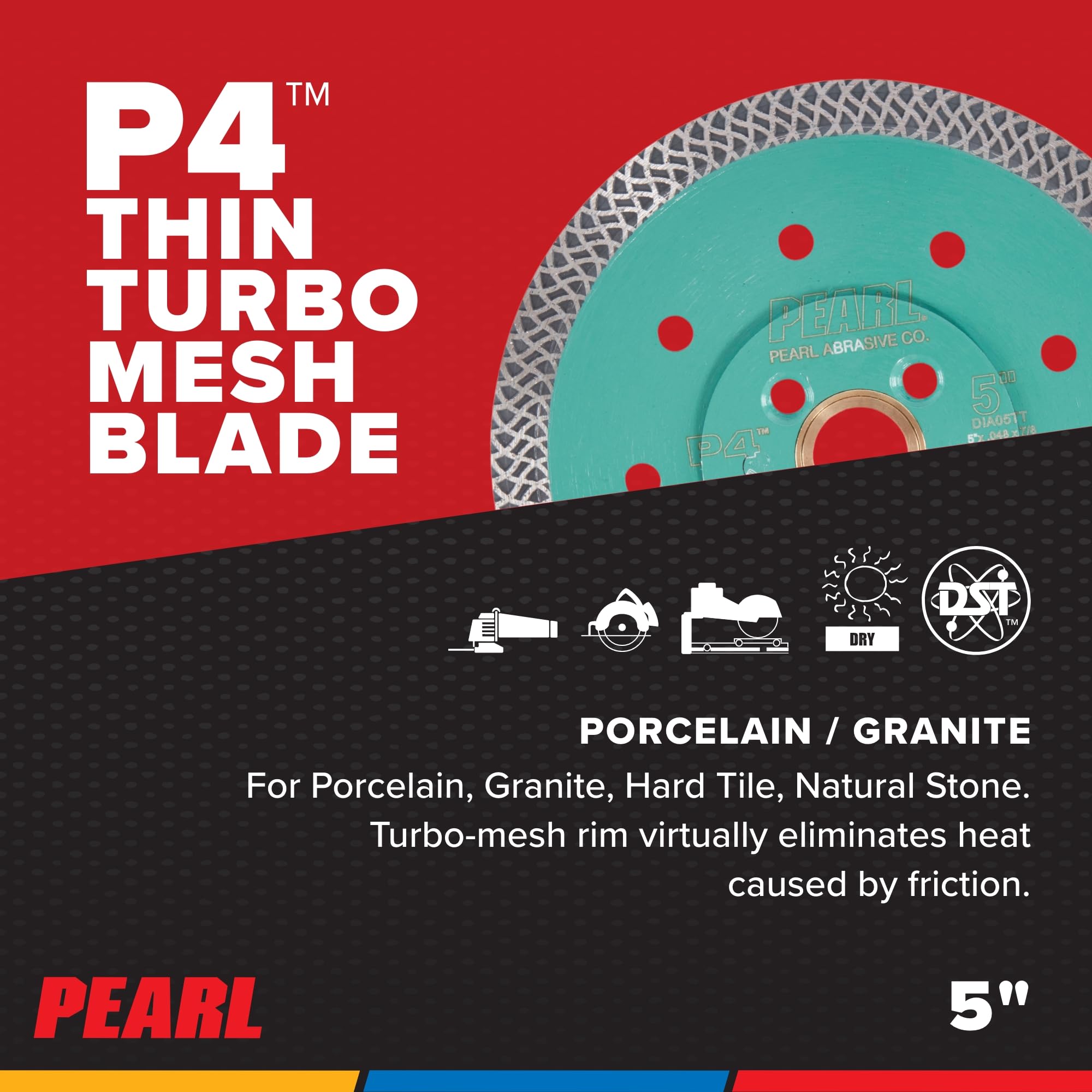 Pearl Abrasive P4 DIA05TT Turbo Mesh Blade for Porcelain and Granite 5 x .048 x 7/8, 20 mm, 5/8
