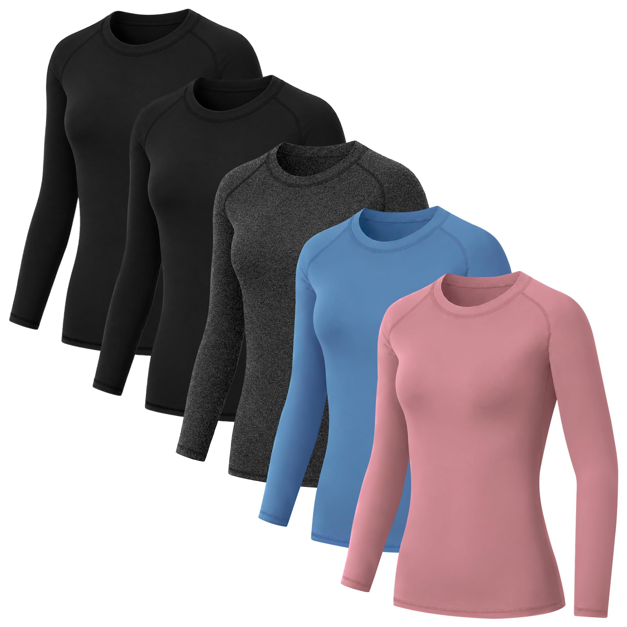 5 Pack Women's Compression Shirts Underscrub Long Sleeve Workout Tops
