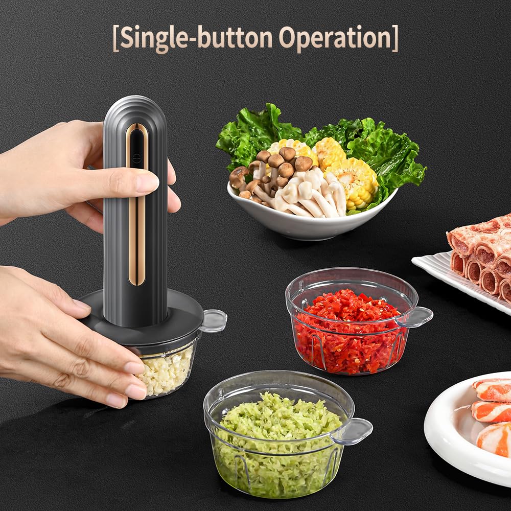 Mini procesador eléctrico de alimentos, procesador de alimentos portátil USB de 4 tazas, picador de ajo, para cortar en cubitos, picar y hacer puré, negro 6