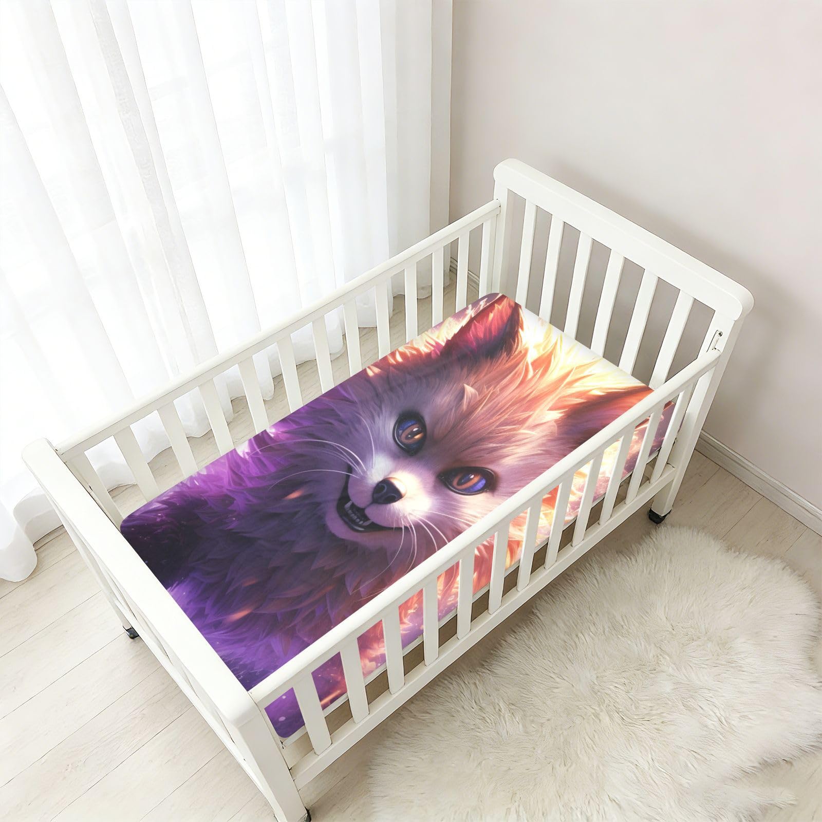 Zorro Enojado Fuego PúRpura Sábana de Cuna para Niños Pequeños,Sábanas de Algodón Suave para Bebés Aptas para Colchón Corralito
