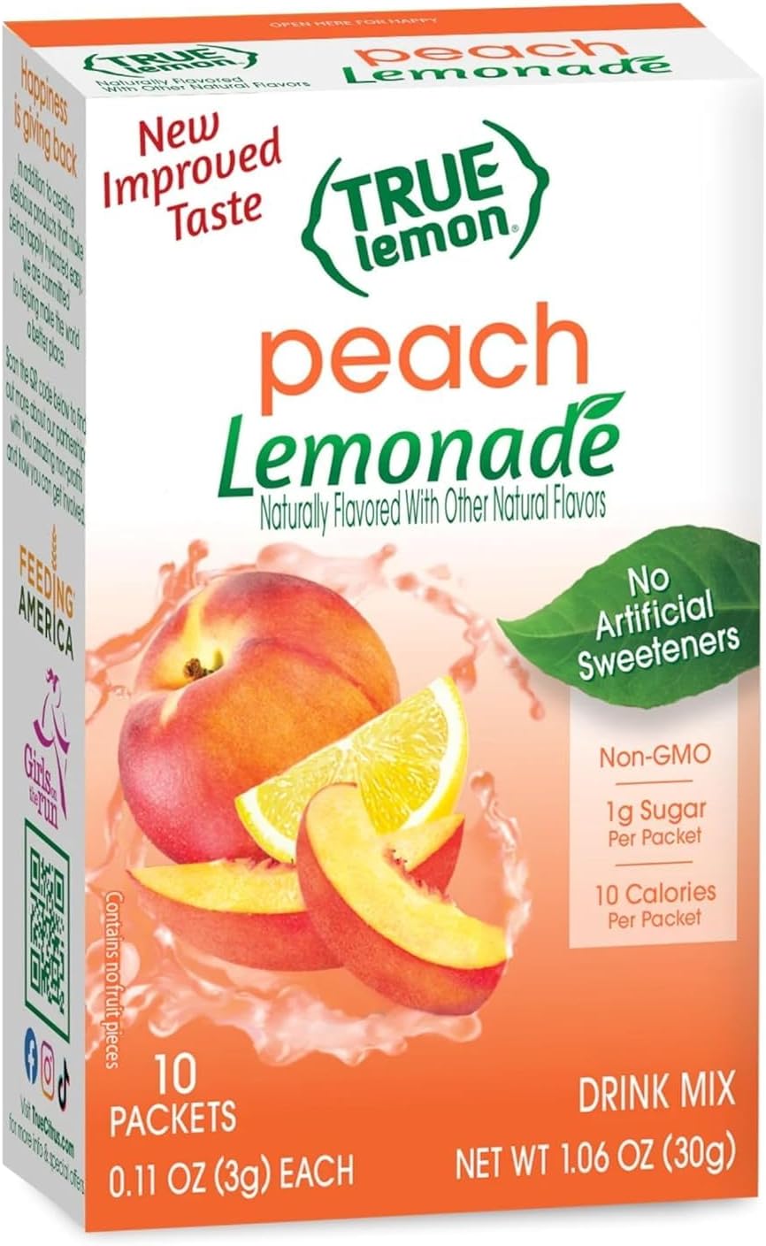 True Lemon Peach Lemonade 10ct (Pack of 1) - Drink Mix - No Artificial Sweeteners, Low Calorie - Powdered Drink Mixes & Flavors - Water Flavor Packets & Water Enhancer with Stevia