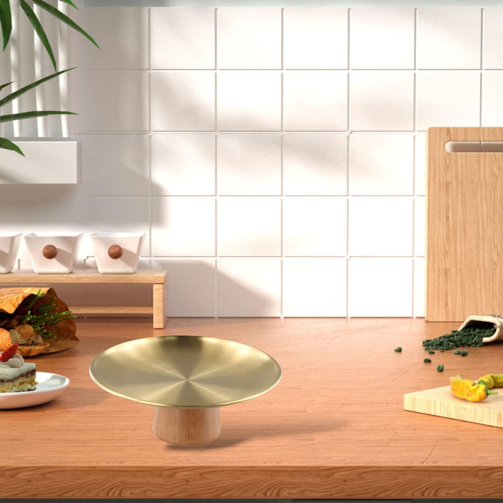 pour plateau à Gâteau Acier pour bois 20cm Élégant pour plateau(Gold 20cm)
