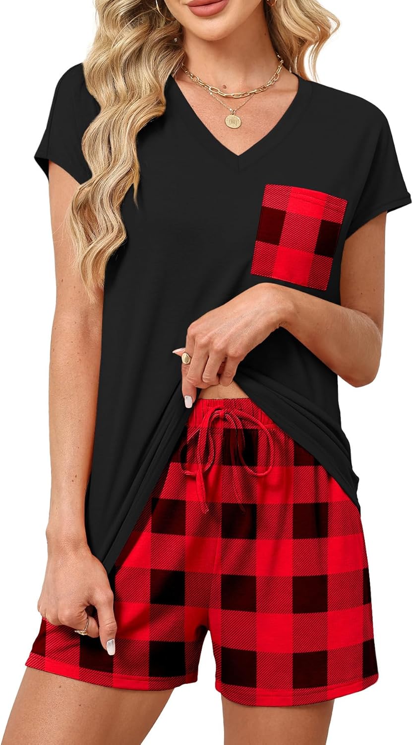 RUMIA Pajamas for Women 2 Piece Cap Sleeve Lounge Short Sets with Pockets (S-3XL)