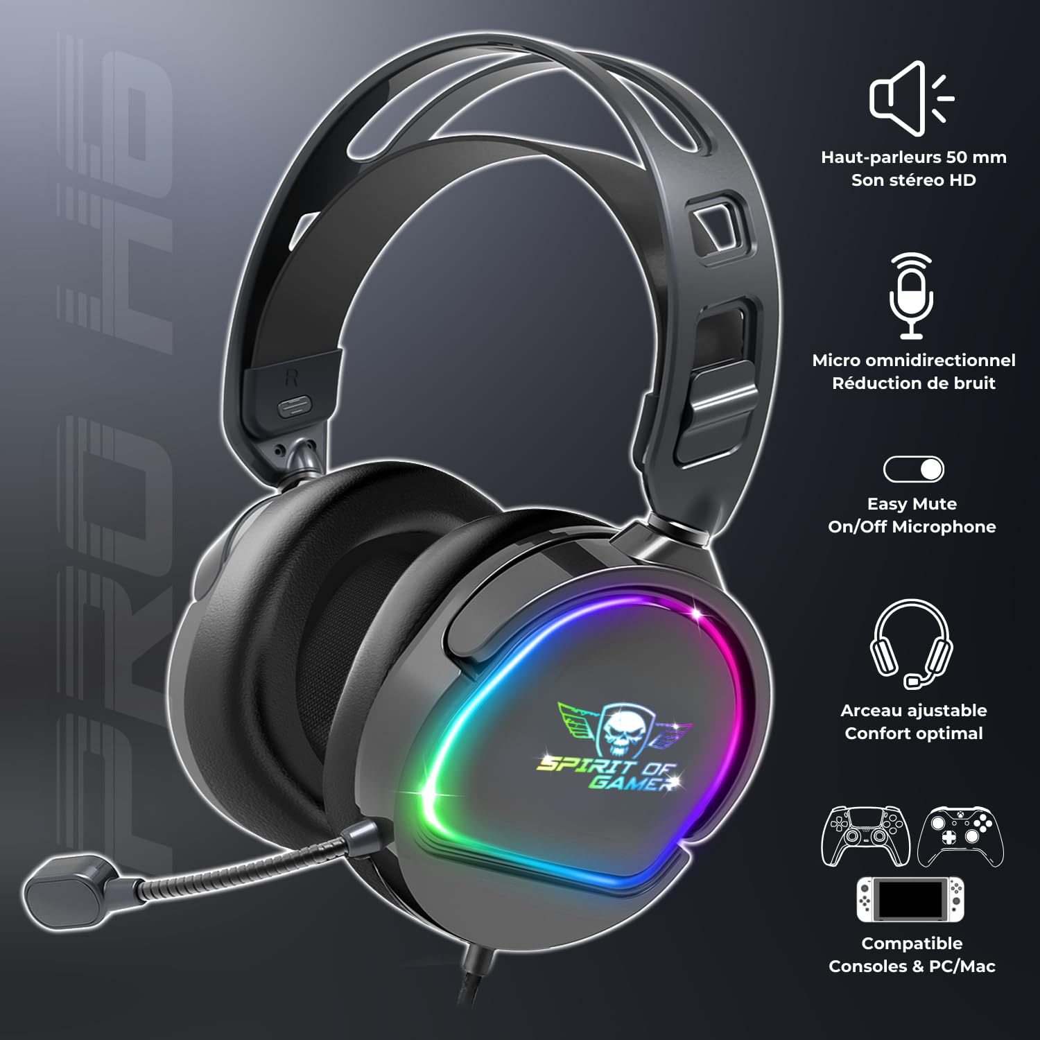 Spirit Of Gamer, Pack Clavier Souris Gamer Filaire RGB + Casque, Clavier Semi-Mecanique, Format Compact TKL 60%, Souris 12800 DPI avec 8 Boutons Programmables, Casque Gaming avec Micro Son Stéréo 2.0