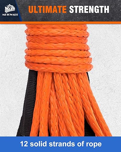 Miniatura 2 de METOWARE Cuerda de cabrestante sintética, línea de cable de cabrestante de 14 pulgadas x 50 pies, 10000 libras con funda protectora para vehículos