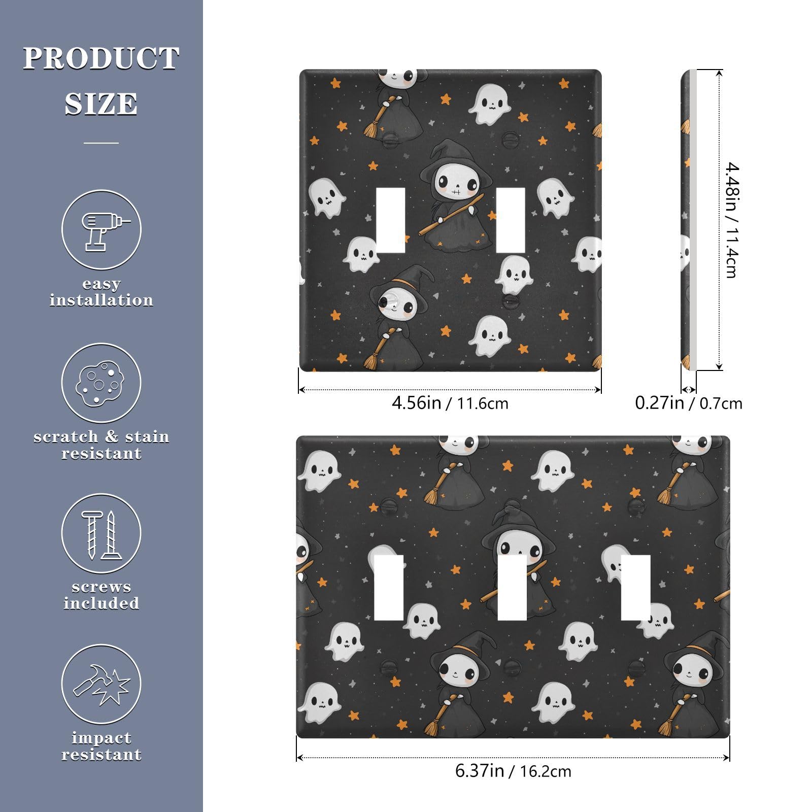 Light Switch Cover Ghost Black Halloween Wall Plates for Electrical Outlets 3 Gang 202b7101