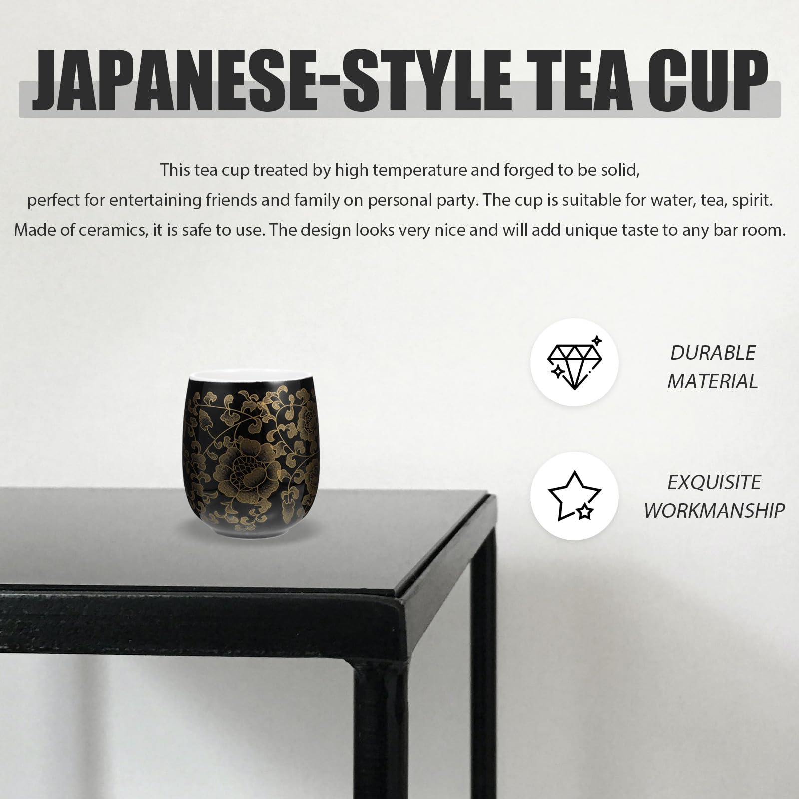 2 Stück Japanische Keramik Teetassen 180ml Hitzebeständige Trinkbecher für Büro und Zuhause Dekorative Kaffeebecher ohne Henkel