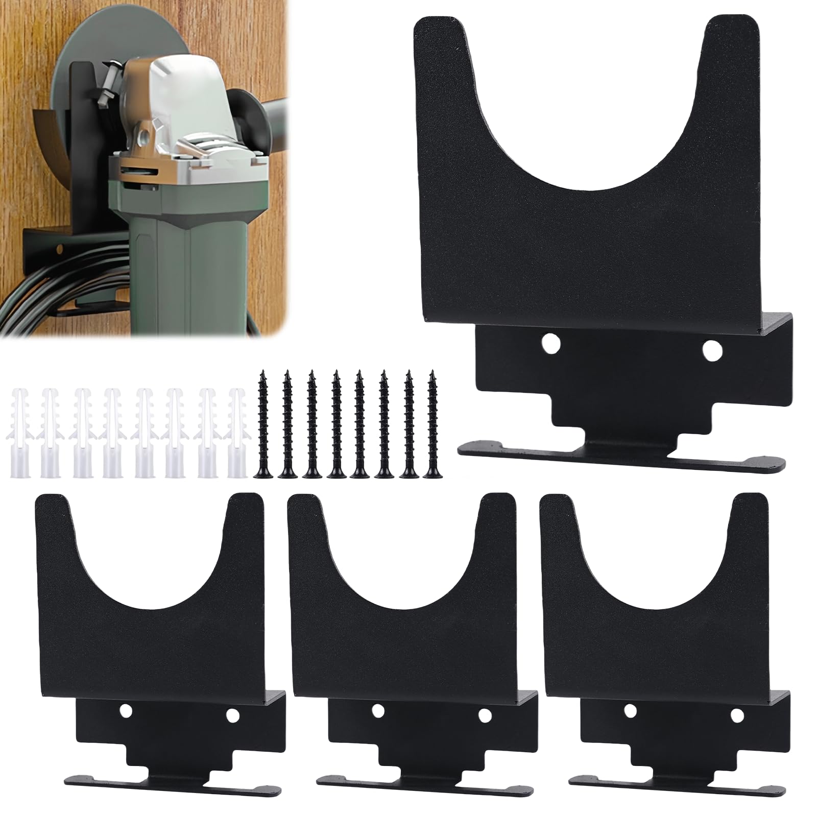 Support de Meuleuse D'angle Mural: Lot de 4 Supports pour Meuleuse D'angle en Acier Inoxydable avec Crochet de Corde, Support pour Outils Electriques avec Vis, pour Meuleuse D'angle, Polisseuse