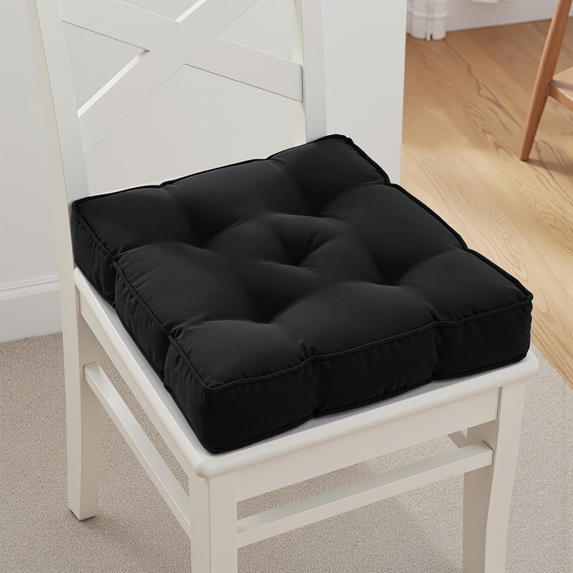 Kuber Industries Chair Pad | Seat Cushion for Car, Office | Microfiber Square Sitting Cushion | Relax Back Chair Pad | Plain Cushion for Chair | 18x18 Inch | Black