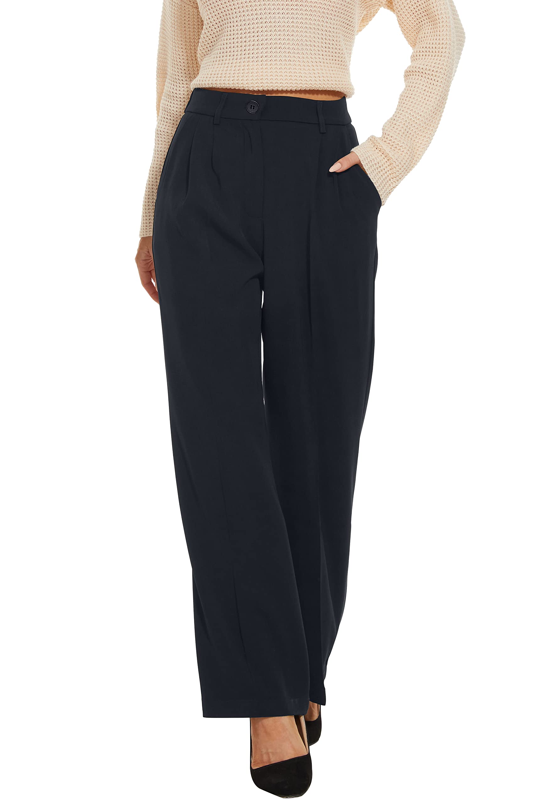 FUNYYZO Wide Leg Pants Women's High Elastic Waisted in The Back Business Work Trousers Long Straight Suit Pants — view 13